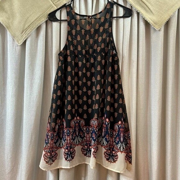 Blu Pepper Black Multicolor Geometric Boho Print Sleeveless Dress Size‎ Small - Picture 4 of 14